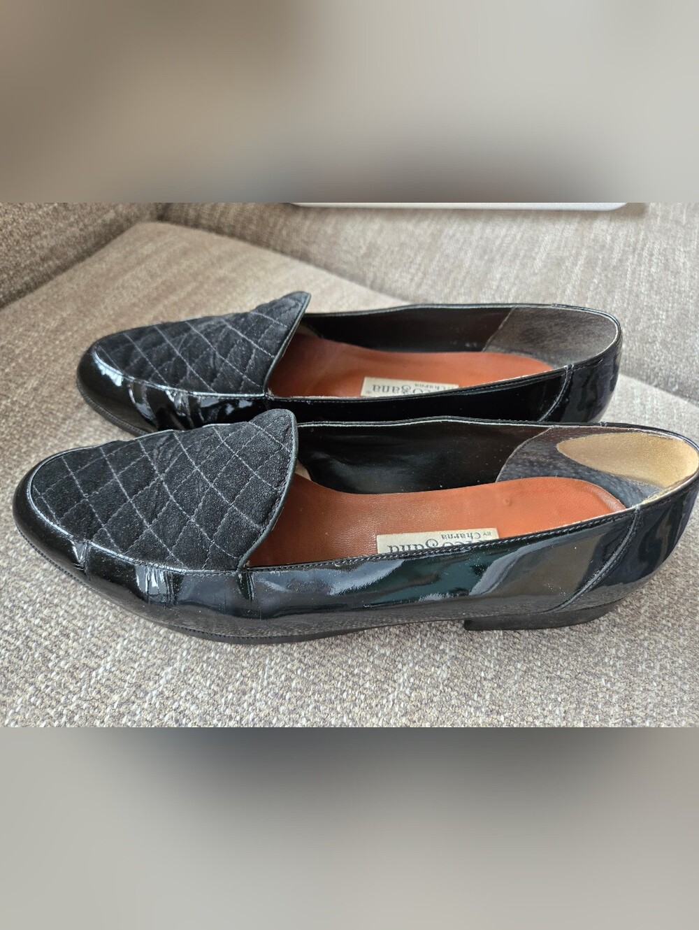 Black Quilted Patent Leather Women’s Rockport Loafers, 11